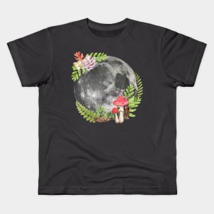 Mushrooms and Full Moon Spacecore Goblincore Cottagecore Kids T-Shirt